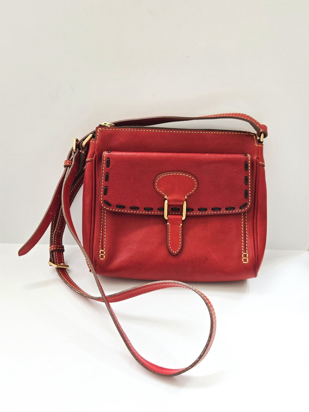 Dooney & Bourke Red Crossbody Bag Zip/Magnetic Tassel Charm Gold Hardware